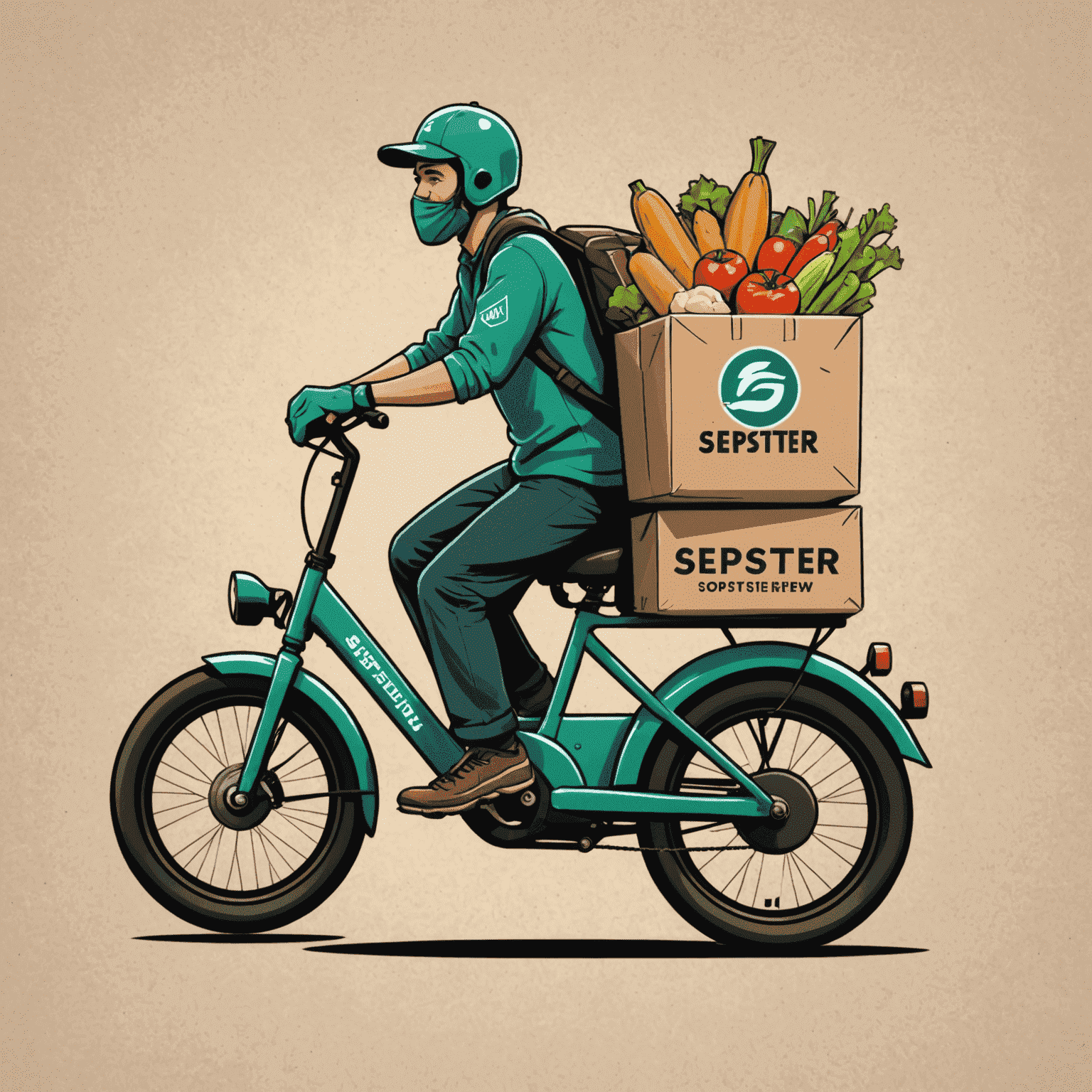 Sepsterfoul logo featuring a stylized delivery bike with food packages, conveying fast and fresh food delivery
