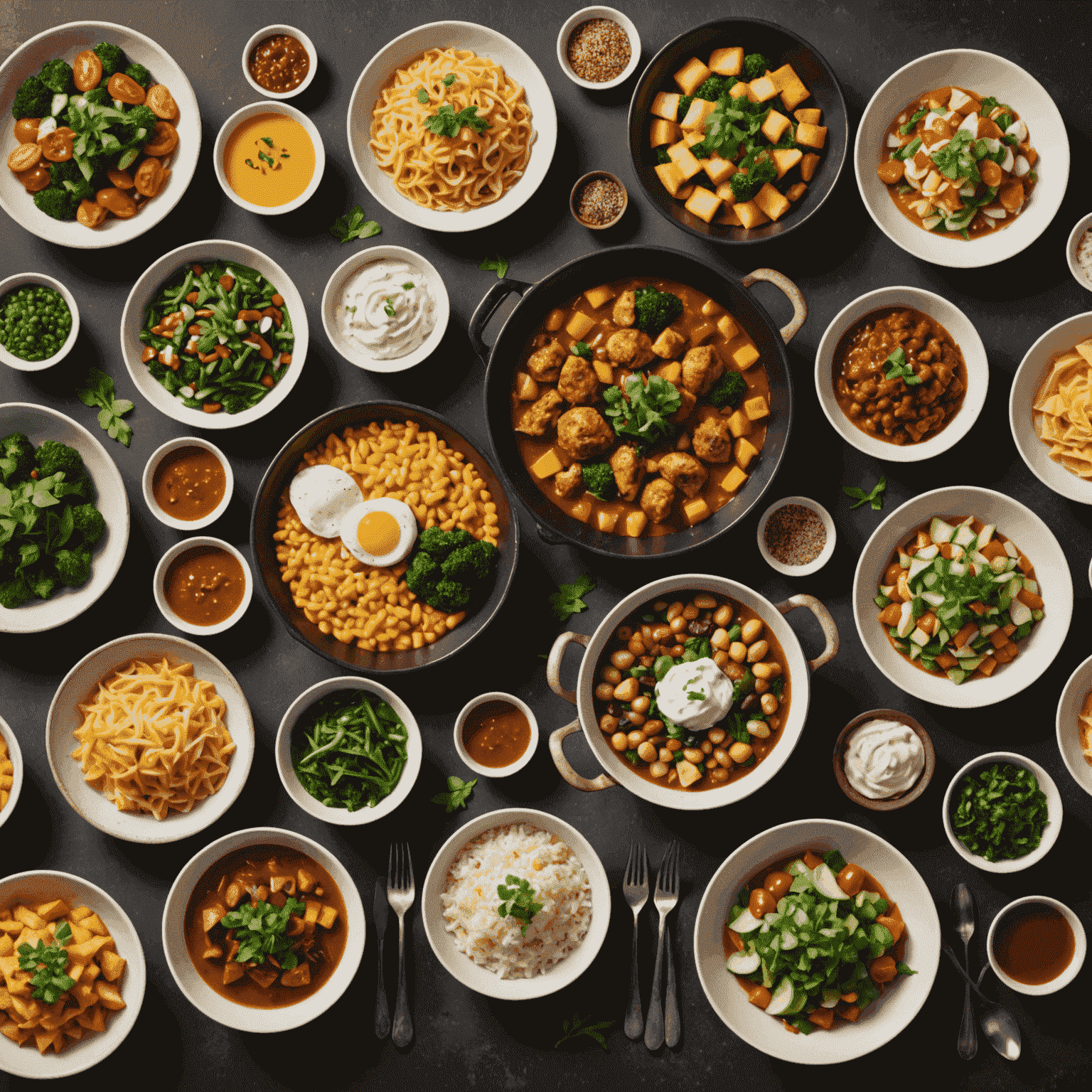 Interactive screen showing meal customization options with various ingredients and side dishes to choose from