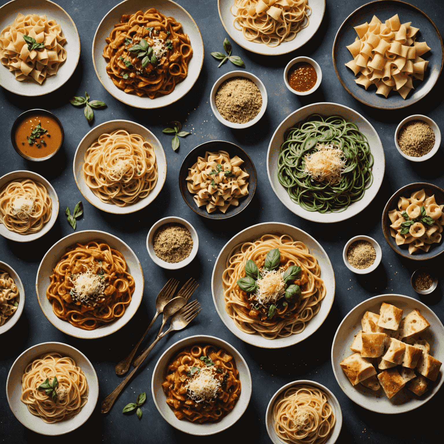 A selection of gluten-free dishes including pasta, bread, and baked goods made with alternative flours and grains